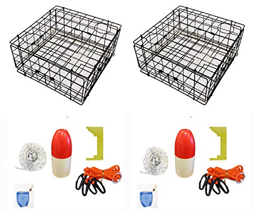 Photo 1 of 2-Pack of KUFA Vinyl Coated Crab Trap & Accessory Kit Including 100' Rope, Caliper, Harness, Bait Bag & Red/White Float (5"x11" Flaot, 1/4" Non Lead S
