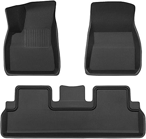 Photo 1 of 3D MAXpider All-Weather Floor Mats for Tesla Model 3 2017 2018 2019 Custom Fit Floor Liners, Kagu Series (1st & 2nd Row Black)
