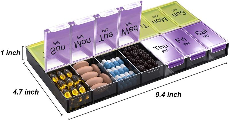 Photo 1 of 2 pack/ Pill Cases, Pill Boxes Pill Organizer 2 Times A Day Extra Large Daily Pill Cases (Yellow and Purple)
