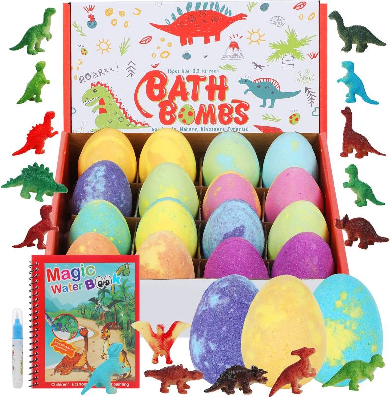 Photo 1 of HOTLAKE bath bombs for kids with surprise toys inside 16pack organic dinosaur kids bath bombs gift set