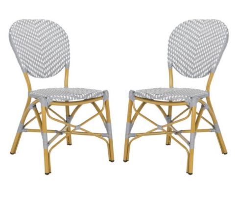 Photo 1 of  Grey/White Stackable Aluminum/Wicker Outdoor Dining Chair (2-Pack)
