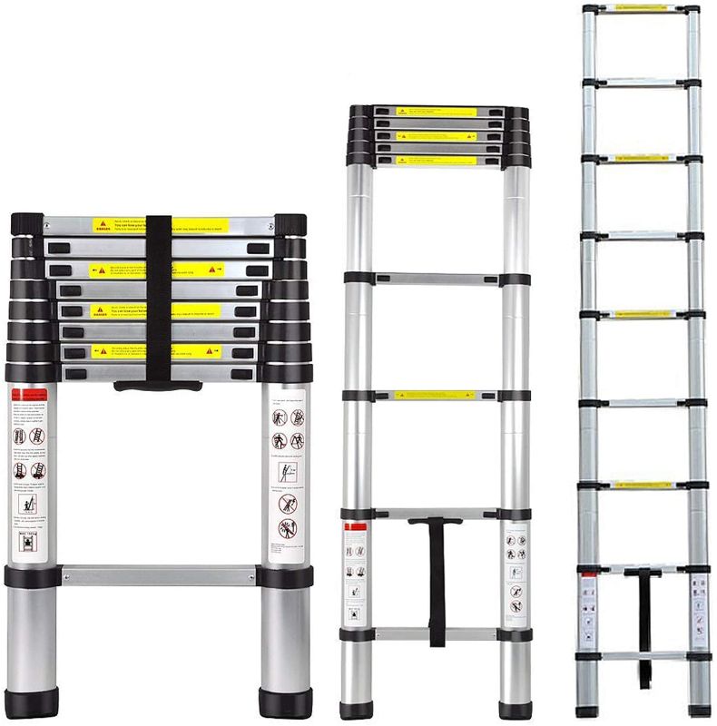 Photo 1 of Folding Ladder Aluminum Telescopic Extension Ladders EN131 Standard with Spring Loaded Locking Mechanism(2.6M/8.5Ft)
