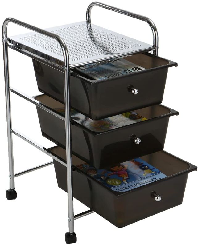 Photo 1 of Mind Reader Storage Drawer Rolling Utility Cart, 3 Drawer Organizers, Black