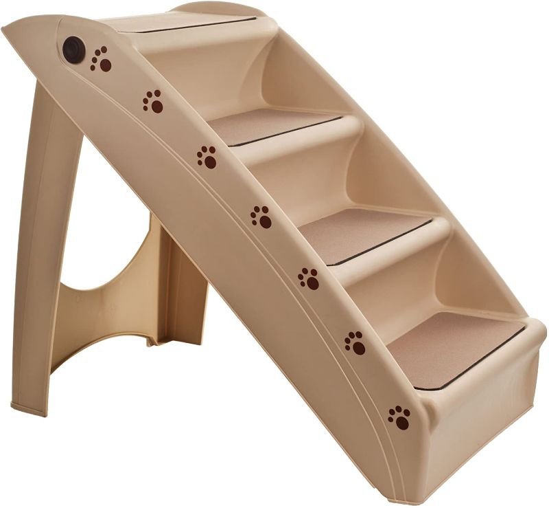 Photo 1 of Folding Plastic Pet Stairs Durable Indoor or Outdoor 4 Step Design With Built-in Safety Features For Dogs Cats Home Travel by PETMAKER Â– TAN