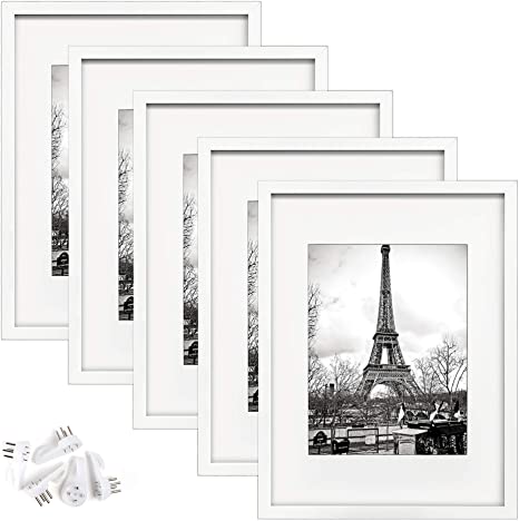 Photo 1 of upsimples 12x16 Picture Frame Set of 5,Display Pictures 8.5x11 with Mat or 12x16 Without Mat,Wall Gallery Photo Frames,White
