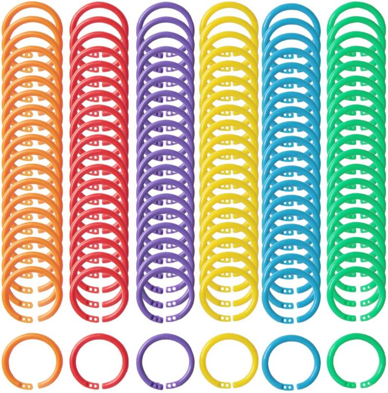 Photo 1 of 120pcs Loose Leaf Binder Rings, Plastic Loose Leaf Rings Office Notebook Rings Keychain Rings for Cards Document Stack Swatches, 6 Colors (27mm) 2 PACK 