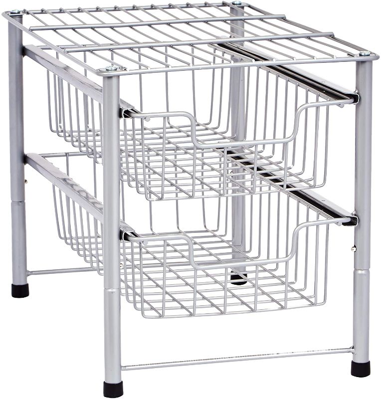 Photo 1 of Amazon Basics 2-Tier Sliding Drawers Basket Storage Organizer, Silver
