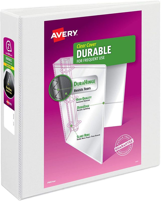 Photo 1 of Avery Durable View 3 Ring Binder, 2 Inch EZD Rings, 1 White Binder (09501) 2 PACK 
