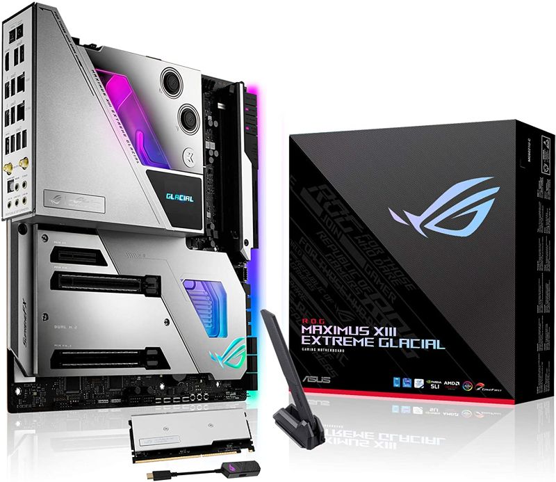 Photo 1 of Asus ROG Maximus XIII Extreme Glacial (WiFi 6E) Z590 LGA 1200(Intel 11th) EATX Gaming Motherboard (PCIe 4.0,18+2 Power Stages,Integrated EK Water Block, 5xM.2 Slots, 2xThunderbolt 4, 10 & 2.5Gb LAN)