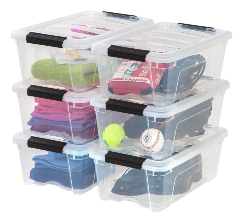 Photo 1 of IRIS Stack & Pull Storage Containers with Built-in Handles, 12 Quarts, 6 1/2" X 11" X 16 1/2", Clear, Case of 6
