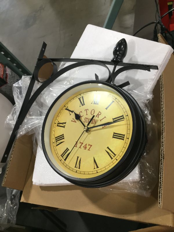 Photo 2 of Bedford Clock Collection Double Sided Wall Clock Vintage Antique-Look Mount Station Clock