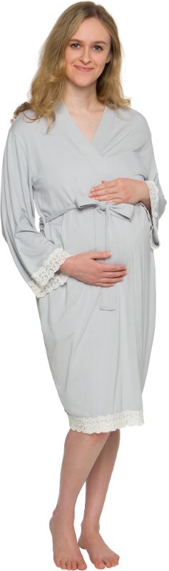 Photo 1 of (2 pack) Silver Lilly Lace Trim Maternity Delivery Nursing Kimono Bath Robe (XXL)