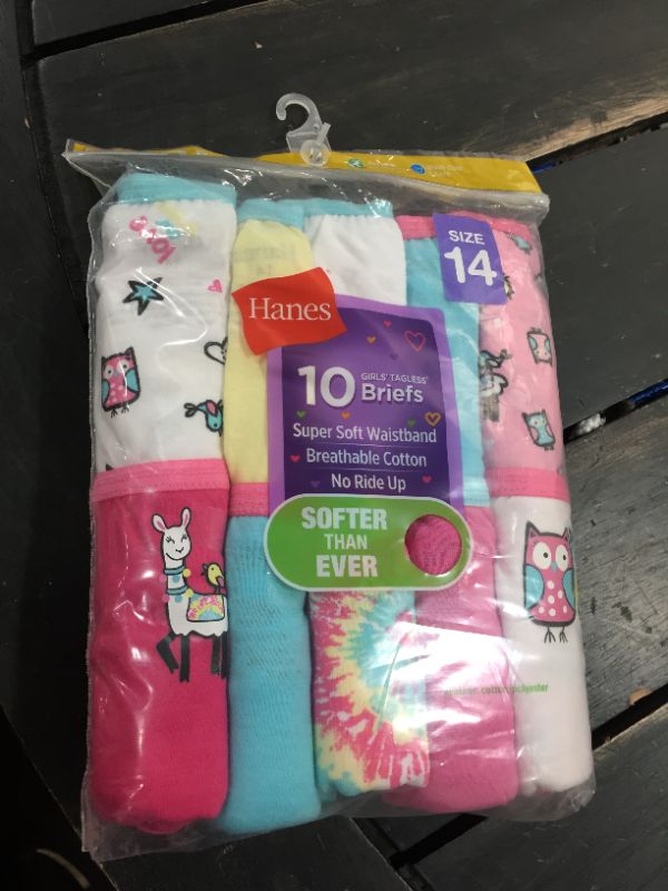 Photo 2 of Hanes Girls' Cotton Briefs 10-Pack size 14
