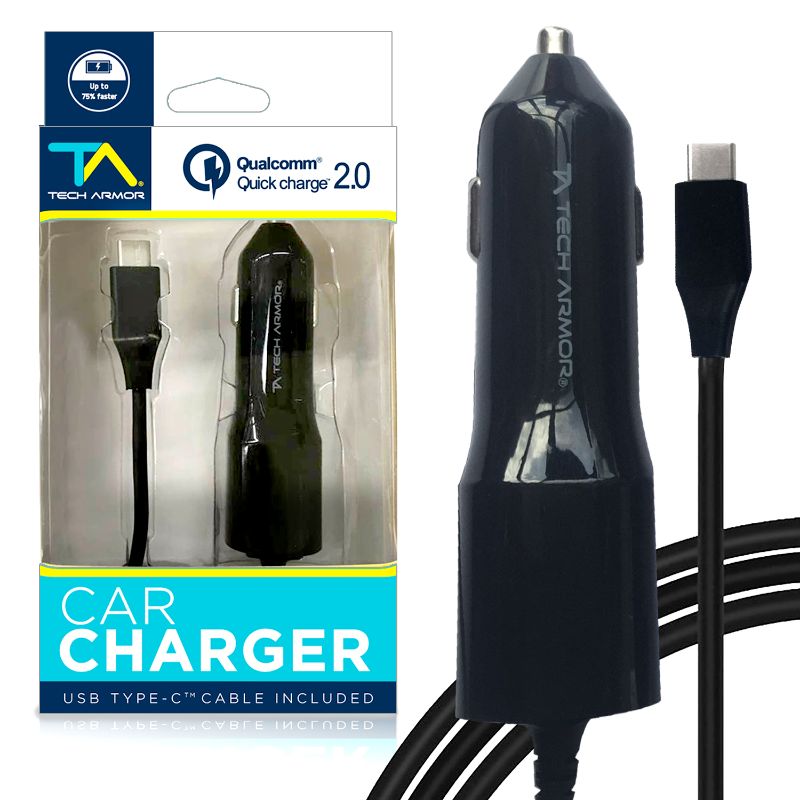 Photo 1 of Tech Armor Single USB Port Nintendo Switch Car Charger With Integrated Type-C Cable - 15 Watts - Black


