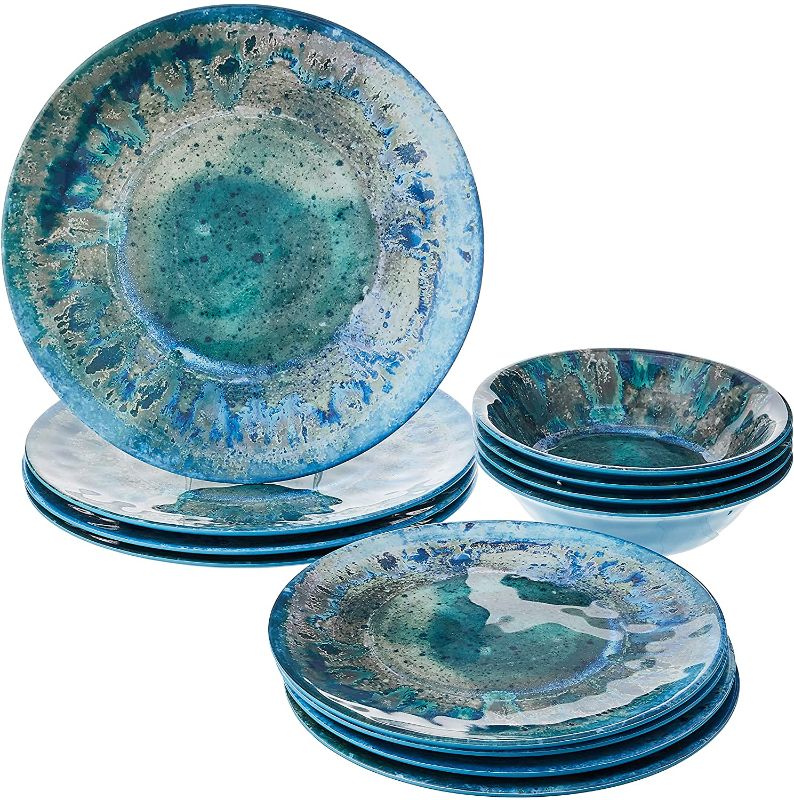 Photo 1 of Certified International Radiance Teal Melamine 12 pc Dinnerware Set
