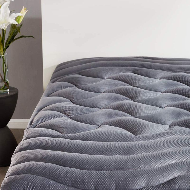 Photo 1 of SLEEP ZONE Premium Mattress Pad Cover Cooling Overfilled Fluffy Soft Topper Zone Design Upto 21 inch Deep Pocket with Elastic Skirt, Grey, Twin
