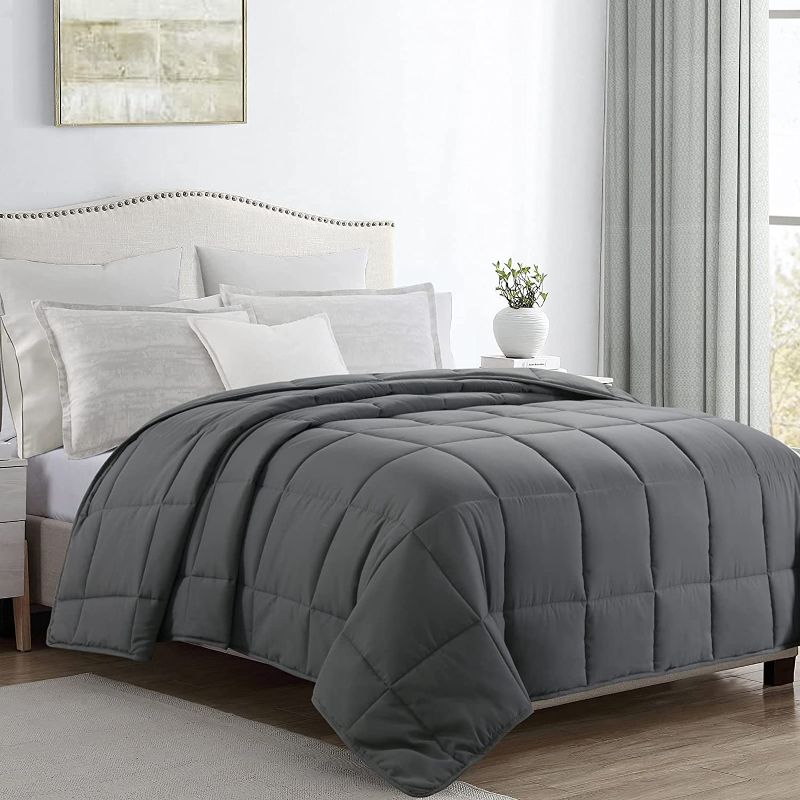 Photo 1 of HOMBYS Comforter 106x90 Lightweight Down Alternative Comforter for All Season,Grey Quilted Duvet Insert with 8 Corner Tabs Microfiber Comforter 