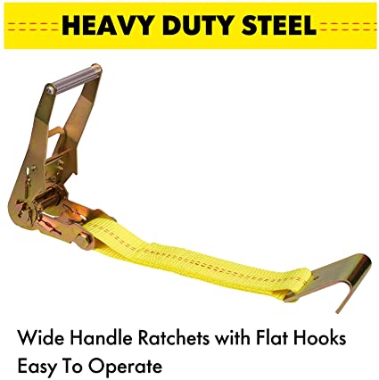 Photo 1 of Autofonder Adjustable Vehicle Tie Down Kit with Flat Hook Heavy Duty-Break Strength 10,000 lbs-Working Load 3333 lbs-2" x 10' Lasso Ratchet Straps for Car, Truck, UTV(Classic Yellow)
