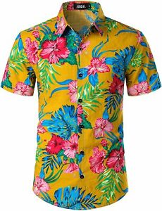 Photo 1 of JOGAL Men's Flower Casual Button Down Short Sleeve Hawaiian Shirt
