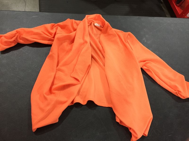 Photo 2 of Eimin Blazer Size 3XL Orange Ruched Sleeves Cascade Open Front Solid Womens
