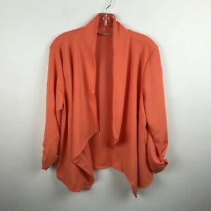 Photo 1 of Eimin Blazer Size 3XL Orange Ruched Sleeves Cascade Open Front Solid Womens
