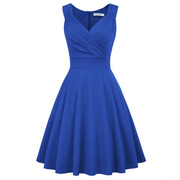 Photo 1 of Grace Karin Women's Solid Color Sleeveless V-Neck Flared A-Line Party Dress(Royal Blue,L)
