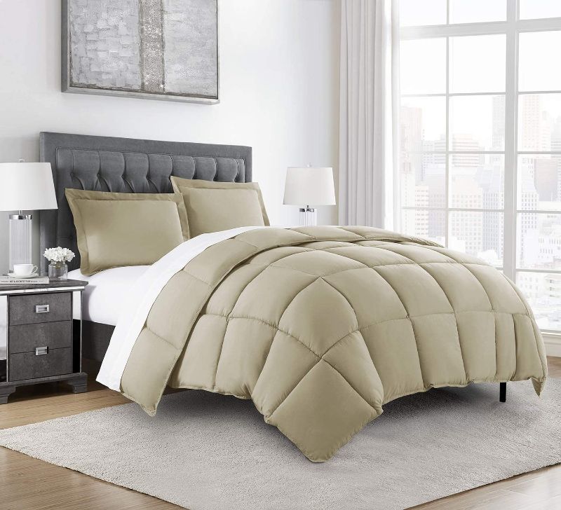 Photo 1 of Chezmoi Collection 3-Piece Down Alternative Comforter Set (King, Khaki)
