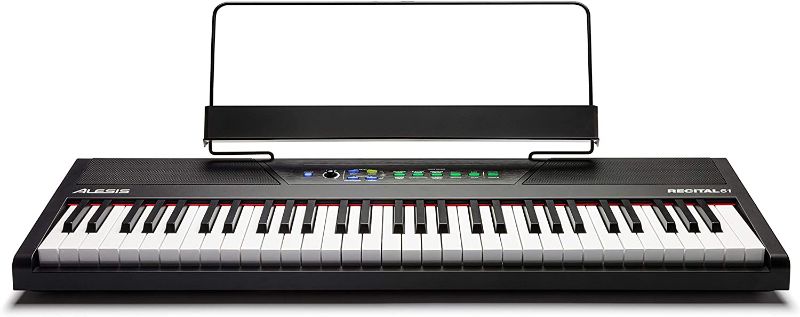 Photo 1 of Alesis Recital 61 – 61 Key Digital Piano Keyboard with Semi Weighted Keys, 20W Speakers, 10 Voices, Split, Layer and Lesson Mode, FX and Piano Lessons
