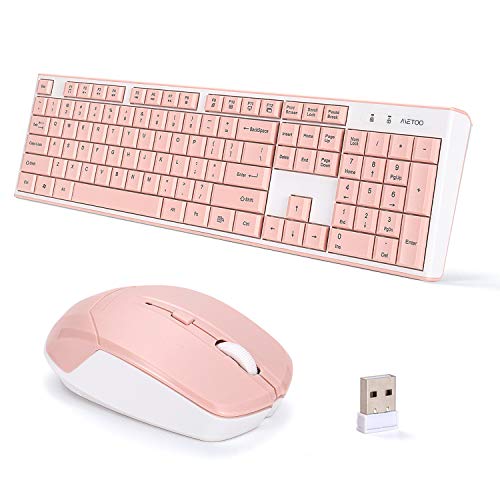 Photo 1 of MeToo C160 Wireless Keyboard and Mouse Combo, 2.4 USB Wireless Connection, Cute Pink Wireless Keyboard Mouse Set for PC/Laptop/Mac/Computer - Not Included Battery (Pink)
