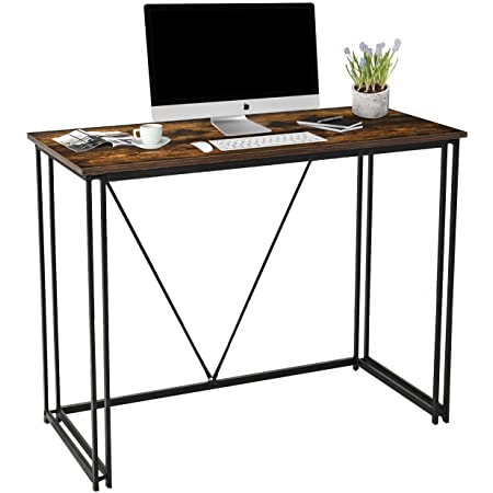 Photo 1 of HILERO Small Computer Desk 39 Student Writing Desk for Small Spaces Modern Study Table with Metal Frame Sturdy Workstation for Home Office Rustic Brown