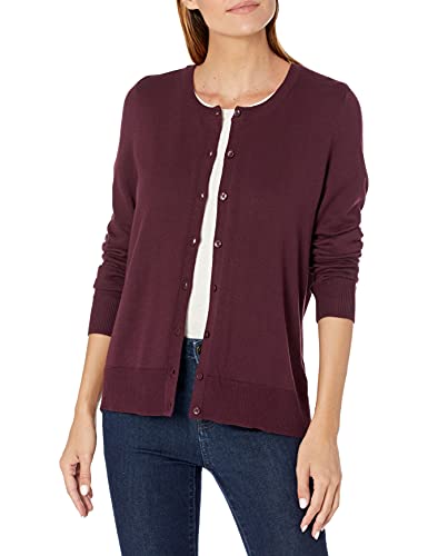 Photo 1 of Amazon Essentials Women's Lightweight Crewneck Cardigan Sweater, Burgundy, Medium
