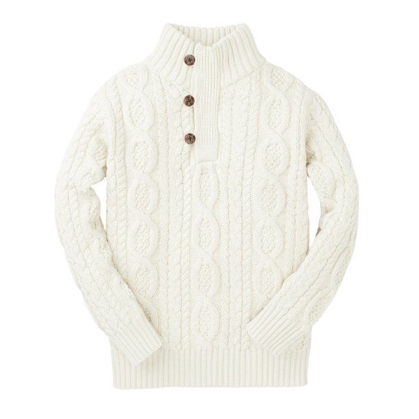 Photo 1 of Hope & Henry Boys' Long Sleeve Mock Neck Cable Sweater with Button Placket small
