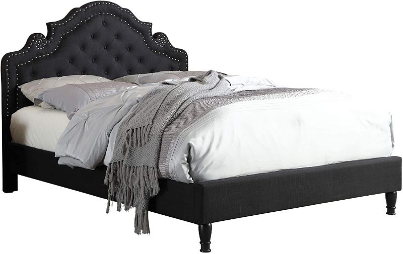 Photo 1 of box 2 of 2 only HomeLife Premiere Classics 51" Tall Platform Bed with Cloth Headboard and Slats - Full (Black Linen)
