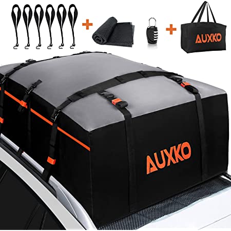 Photo 1 of AUXKO 21 Cubic Feet Car Rooftop Cargo Carrier Roof Bag, Waterproof Car Soft Roof Top Carrier Heavy Duty Luggage Bag Storage Fits All Vehicle SUV with/Without Rack- Anti-Slip Mat Included
