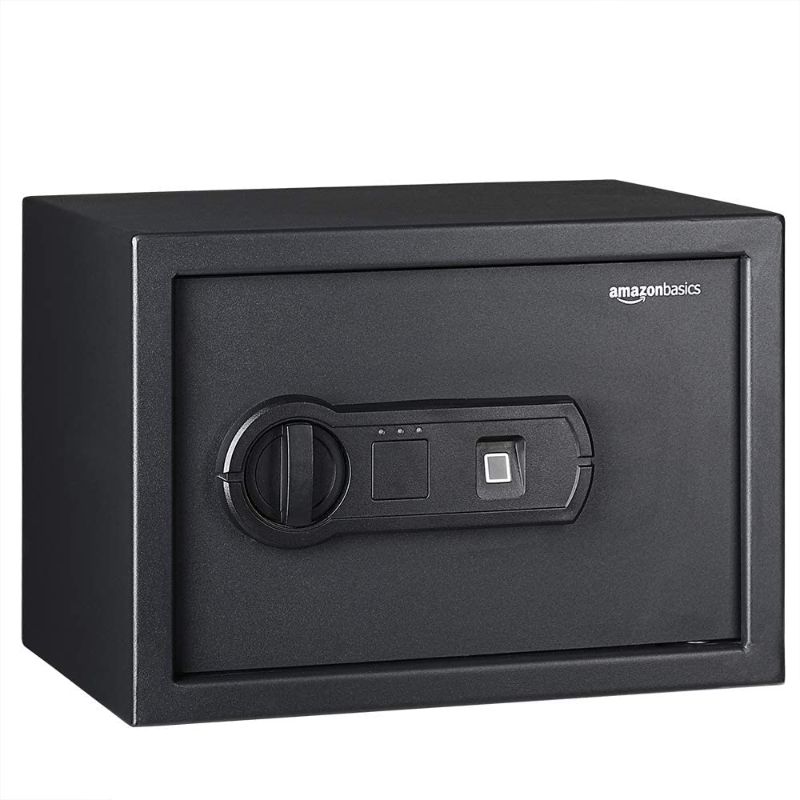 Photo 1 of Amazon Basics Steel Security Safe with Programmable Biometric Fingerprint Lock - Secure Cash, Jewelry, ID Documents - 0.5 Cubic Feet, 13.8 x 9.8 x 9.8 inches
