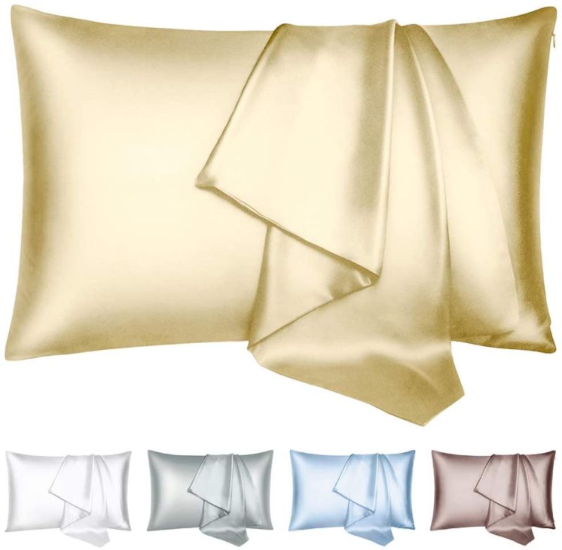 Photo 1 of  PACK OF 2 Zerohub 100% Pure Mulberry Silk Pillowcase for Hair and Skin, Both Sides 22 Momme Hypoallergenic Soft Breathable Nature Silk Pillow Case with Hidden Zipper, 1 Pack (King, Yellow)
