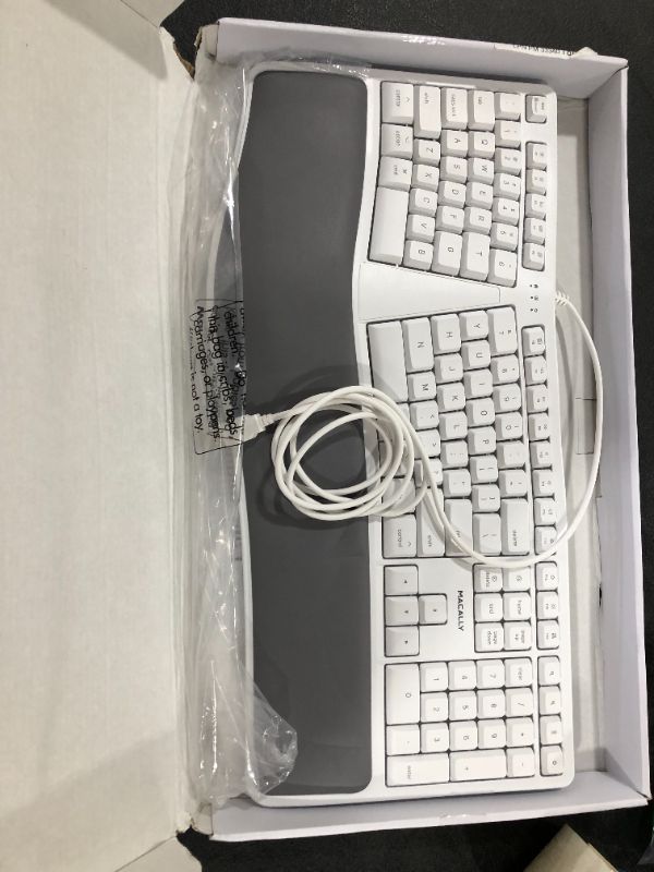 Photo 2 of Macally Mac Wired Keyboard with Wrist Rest - Natural and Comfortable Typing - Split Ergonomic Keyboard for Mac with 110 Keys, 21 OSX Shortcuts, and 5ft USB Cable - USB Apple Keyboard Ergonomic Design