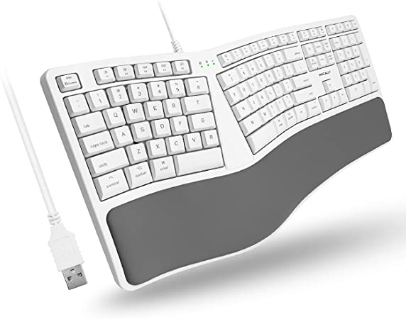 Photo 1 of Macally Mac Wired Keyboard with Wrist Rest - Natural and Comfortable Typing - Split Ergonomic Keyboard for Mac with 110 Keys, 21 OSX Shortcuts, and 5ft USB Cable - USB Apple Keyboard Ergonomic Design