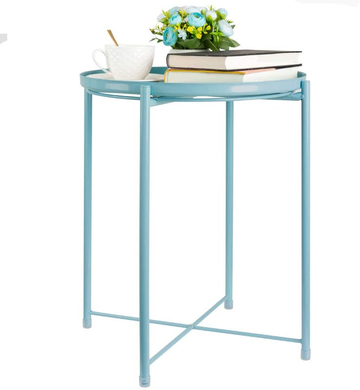 Photo 1 of danpinera Tray End Table, Round Metal Tray Table