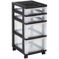 Photo 1 of Plastic 4-Drawer Storage Cart, 26 7/16" x 12 1/16" x 14 1/4", Black
