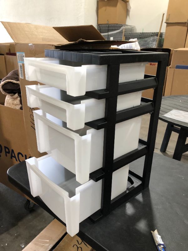 Photo 2 of Plastic 4-Drawer Storage Cart, 26 7/16" x 12 1/16" x 14 1/4", Black
