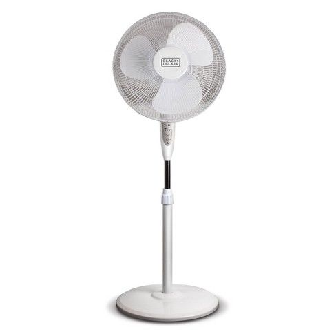 Photo 1 of Black & Decker 16 In. Stand Fan with Remote, White - 16" Diameter - 3 Speed - Durable, Adjustable Height, Tilt Angle, Oscillating, Timer-off Function - 22.8" Height x 17.7" Width x 15.8" Depth - White