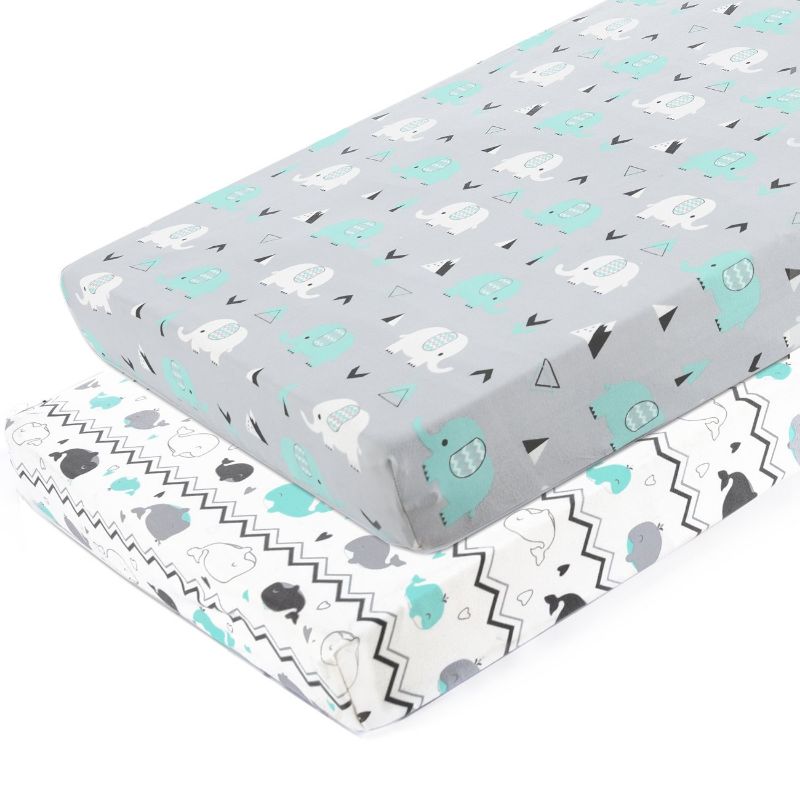 Photo 1 of Pack n Play Stretchy Fitted Pack n Play Playard Sheet Set-Brolex 2 Pack Portable Mini Crib Sheets,Convertible Playard Mattress Cover,Ultra Soft Material?Elephant & Whale