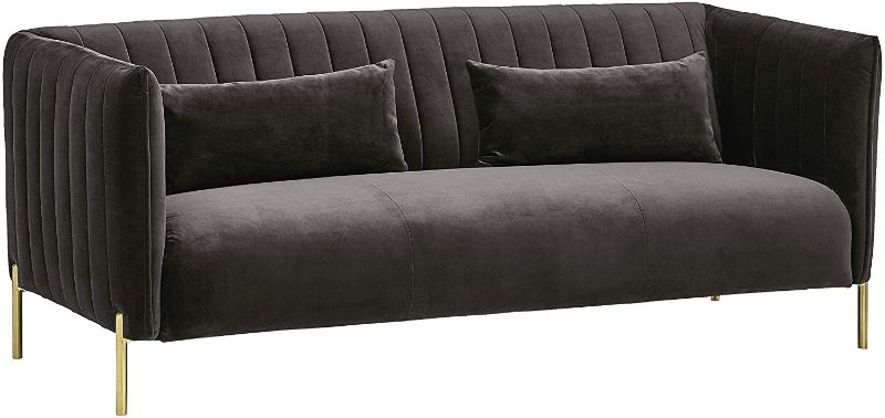 Photo 2 of Amazon Brand – Rivet Frederick Mid-Century Channel Tufted Velvet Sofa Couch, 77.5"W, Grey, Original Packaging, NEW!