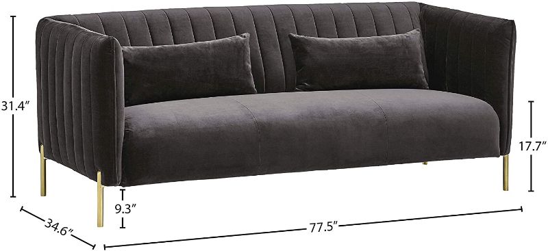 Photo 1 of Amazon Brand – Rivet Frederick Mid-Century Channel Tufted Velvet Sofa Couch, 77.5"W, Grey, Original Packaging, NEW!