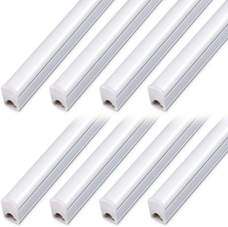 Photo 1 of (Pack of 8) Kihung T5 LED Tube Light Fixture 4ft, 20W, 2200lm, 4000K Cool White, LED Light Strip for Shop, LED Ceiling Light, Corded Electric with Built-in ON/Off Switch, ALL BENT, TESTED ALL WORK
