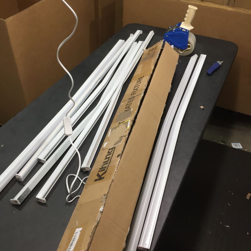 Photo 2 of (Pack of 8) Kihung T5 LED Tube Light Fixture 4ft, 20W, 2200lm, 4000K Cool White, LED Light Strip for Shop, LED Ceiling Light, Corded Electric with Built-in ON/Off Switch, ALL BENT, TESTED ALL WORK