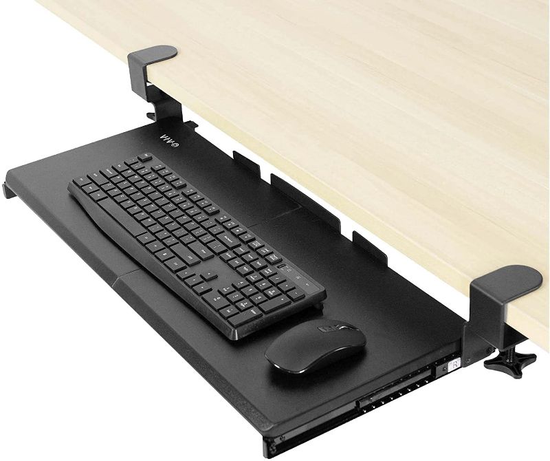 Photo 1 of VIVO Large Keyboard Tray Under Desk Pull Out with Extra Sturdy C Clamp Mount System, 27 (33 Including Clamps) x 11 inch Slide-Out Platform Computer Drawer for Typing, Black, MOUNT-KB05E, Loose Hardware