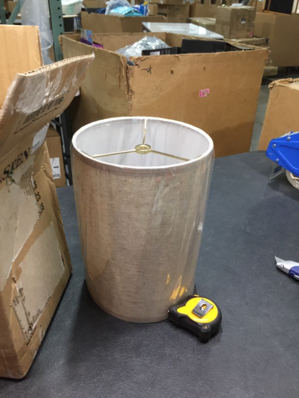 Photo 2 of Aspen Creative 31031 Transitional Hardback Drum (Cylinder) Shape Spider Construction Lamp Shade in Beige, 8" wide (8" x 8" x 11"),BEIGE LINEN