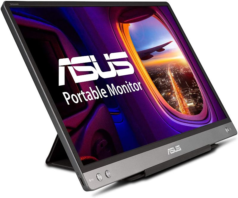 Photo 1 of ASUS ZenScreen 14" 1080P Portable Monitor (MB14AC) - Full HD, IPS, Built-in Battery, Eye Care, Foldable Smart Case, USB-C Power Delivery, Ultra-slim, Micro HDMI, For Laptop, PC, Phone, Console , BLACK, MISSING POWERCORD COULD NOT TEST, Chipped Edge